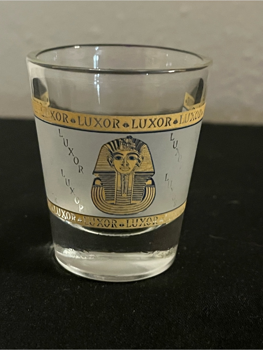 Vintage Luxor Pharaoh Gold Trim Shot Glass
